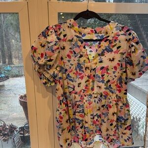Entro Multicolor Floral Blouse with Puff Sleeves
